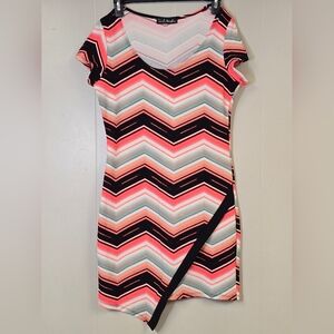 Chevron Patterned Dress in Pink and Black